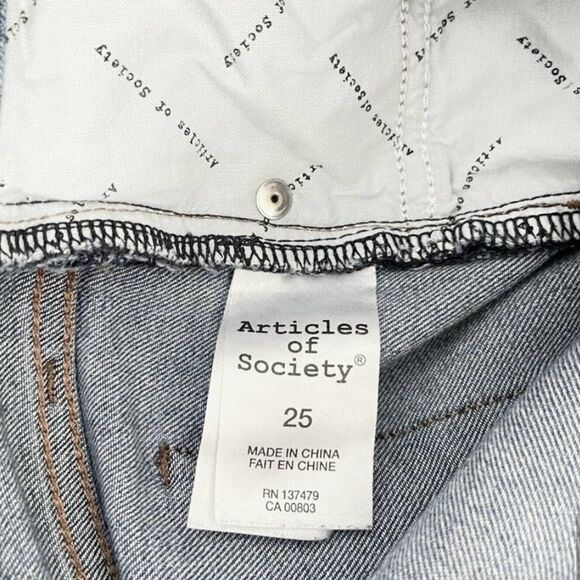 Articles Of Society Two Tone Low Rise Jeans Womens Size 25 Raw Hem Stretch Blue - Picture 5 of 9